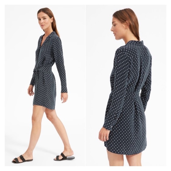 EVERLANE • The Polka-Dot Shirtdress in Navy - Picture 11 of 12